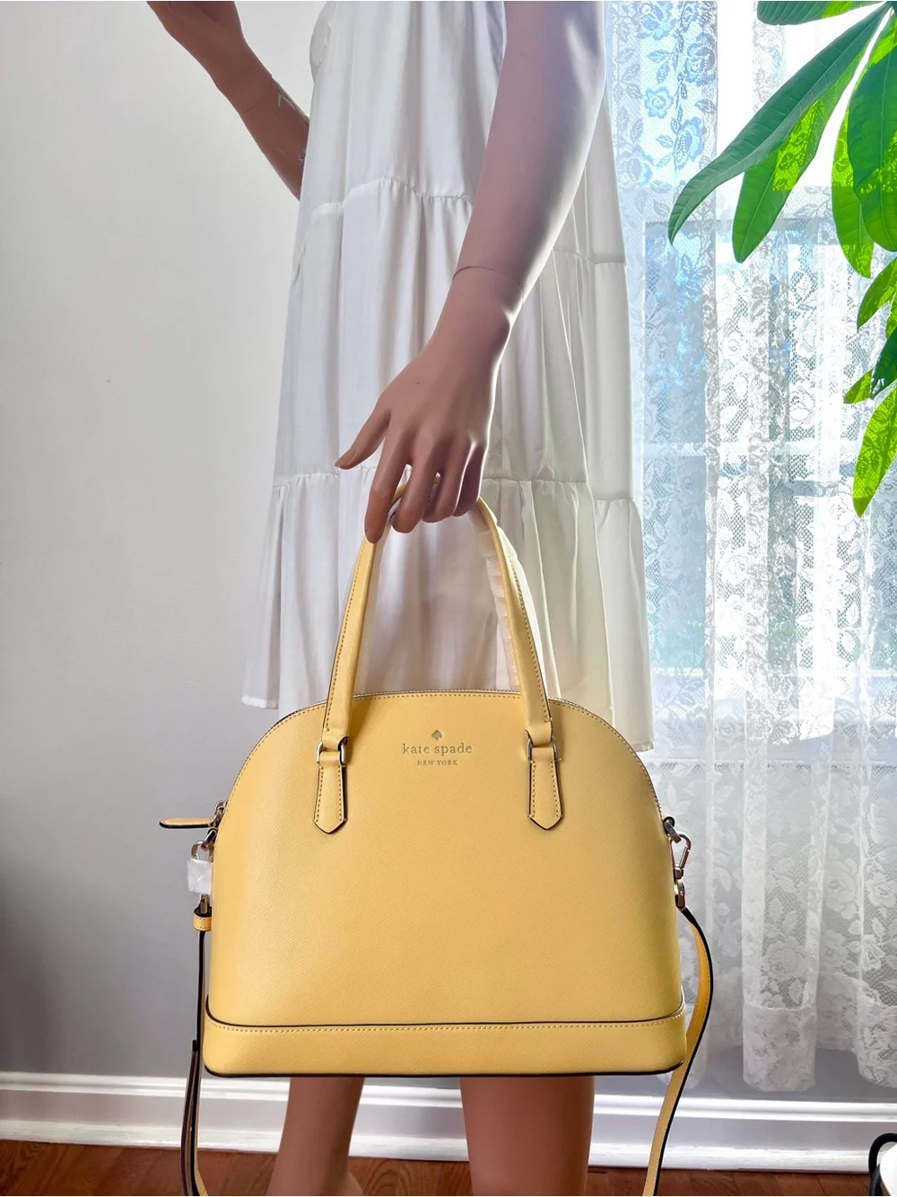 NWT Kate Spade leather medium dome satchel crossbody daybreak yellow bag